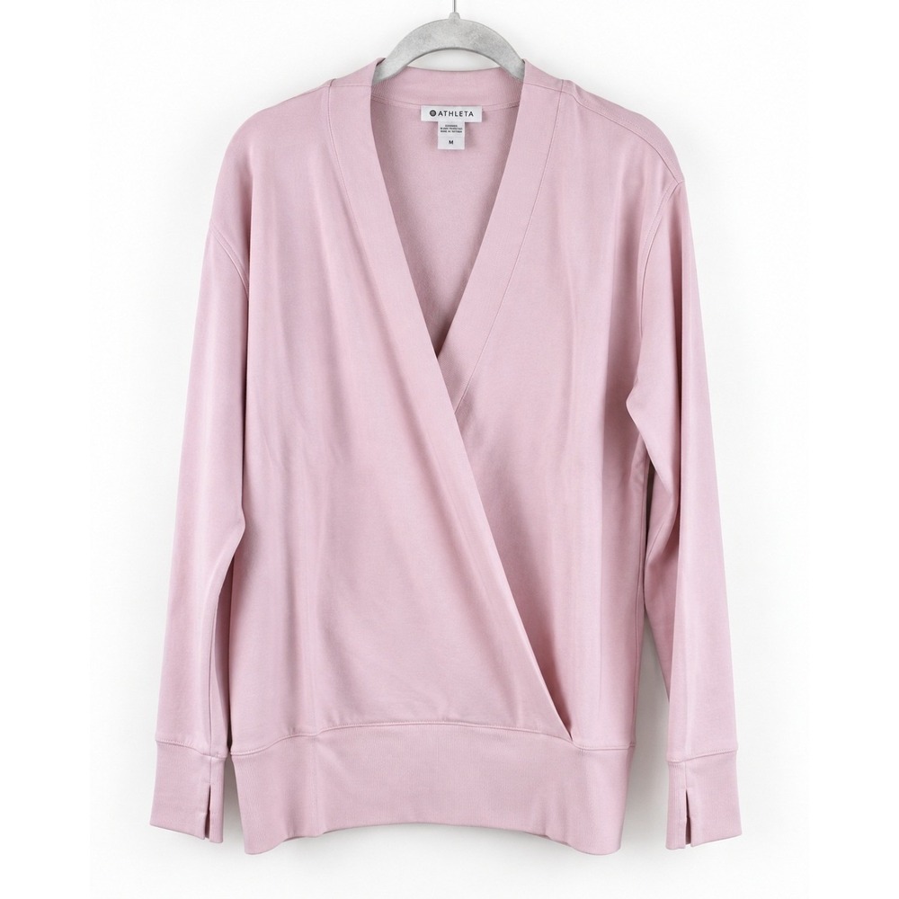 Athleta Purana V-Neck Wrap Sweatshirt Balletcore Pink Women M NWT